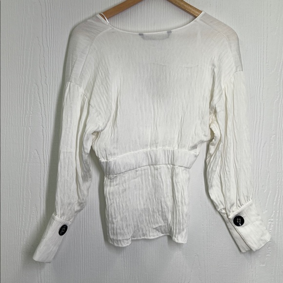 Zara - NWT White Puff Sleeve Elastic Waist Lightweight Peplum Blouse Size XS - Picture 11 of 11